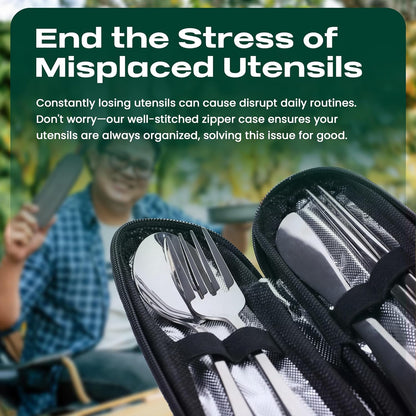 Taplord Portable Travel Silverware Set With Case, Includes of Travel Utensils With Case, Stainless Steel Flatware Set For Camping, Lightweight (Black)