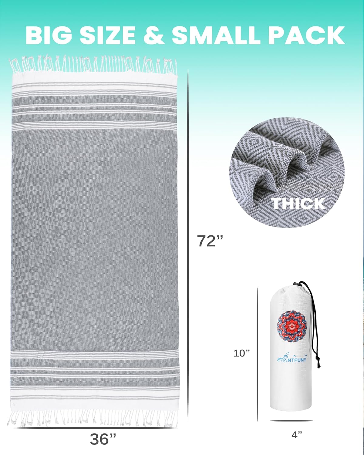 Antfuny Turkish Beach Towels Vacation Essentials Quick Dry Sand Free Oversized Bath Pool Swim Towel Extra Large XL Blanket Adult Travel Cruise Accessories Must Haves Clearance Stuff Necessities - Colors C