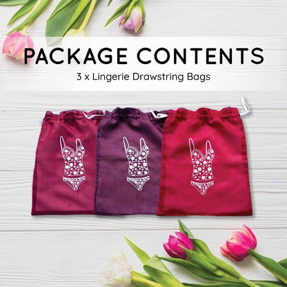 Lingerie Bag for Travel Set of 3, Women Lingerie Storage Bags with Drawstrings, Double-Layered Polyester Beach Bags for Swimwear, Underwear & Storage, 15x15 Inches (Green-Gray-Teal)
