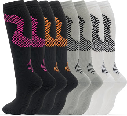 fenglaoda 8 Pairs Compression Socks for Men & Women 20-30 mmHg Knee High Nurse Pregnant Running Medical and Travel Athletic