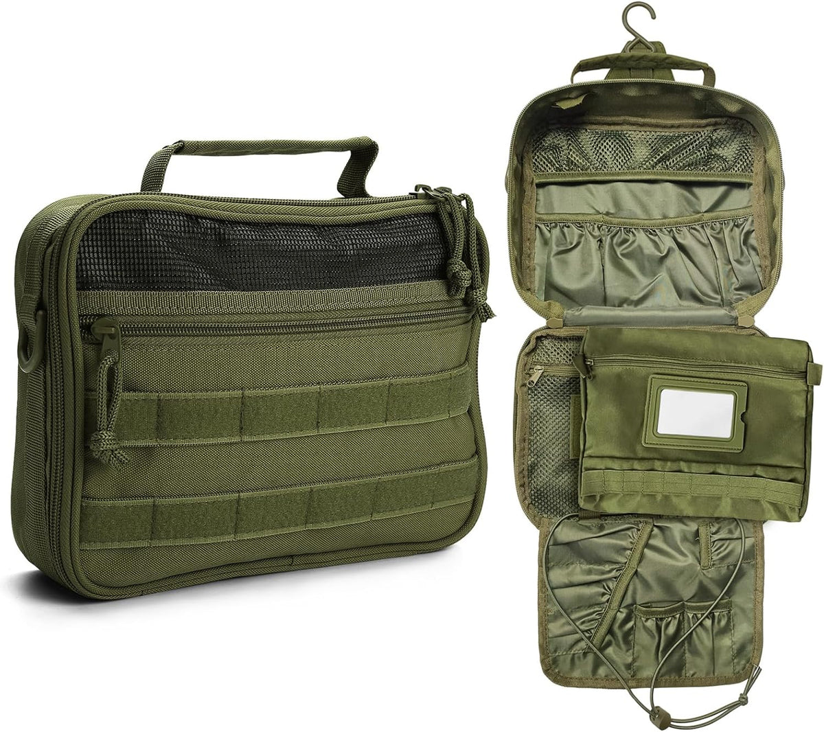 SUNRISING Tactical Toiletry Bag for Men, Hanging Travel Toiletry Organizer Dopp Kit, Shaving Hygiene Toiletries Bag, Men's Toiletry Bag for Short Trips Camping - Green