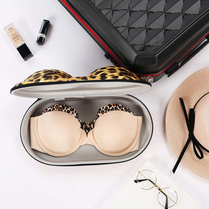 Premium Bra Case Braiou Lingerie Travel Bag Zip Underwear Organizer Bag for A-DD Cup [Leopard Print] (Light Yellow)