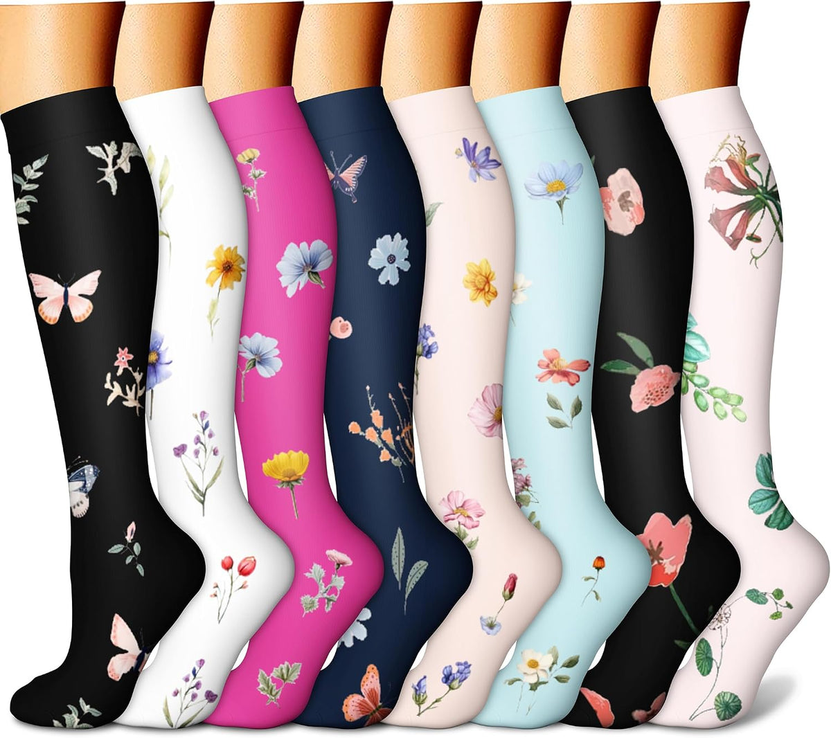 CHARMKING Compression Socks for Women & Men Circulation (8 Pairs) 15-20 mmHg Best Calf Socks Support for Athletic Cycling - Colors A