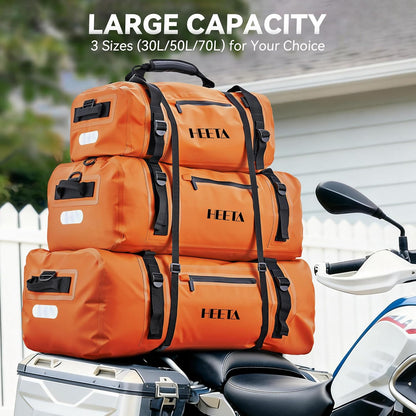 HEETA Waterproof Motorcycle Dry Bag, Waterproof Duffel Luggage Travel Bags with Zippered Closure & Pocket, Shoulder Straps, Large Space for Motorcycling Camping Commuting Boating (Black, 50L)