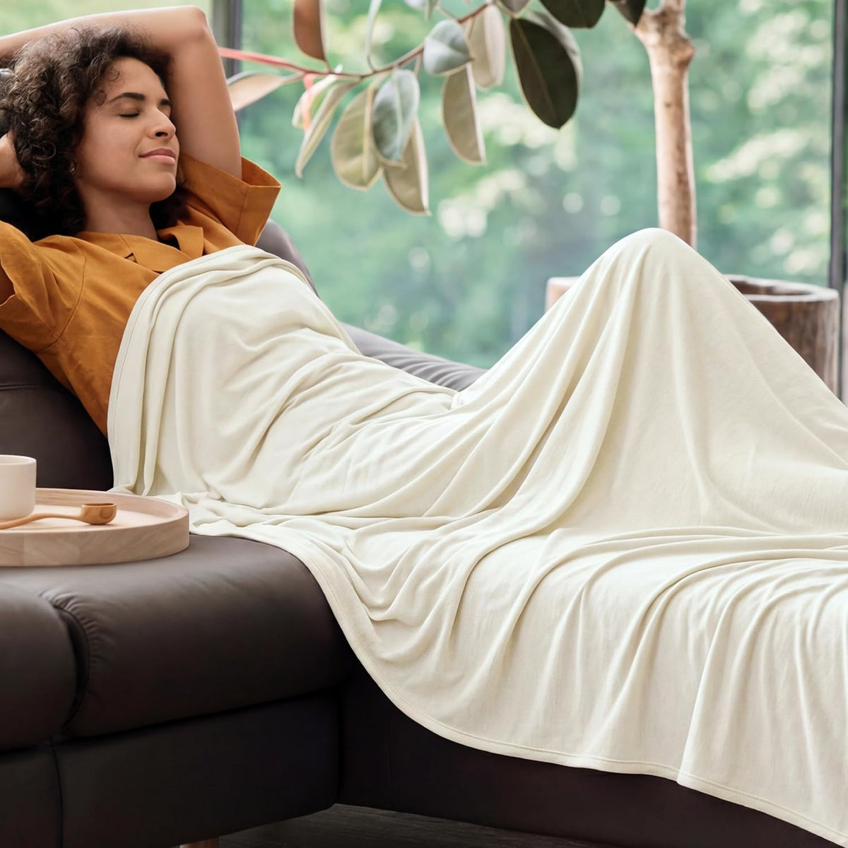 Bedsure Silky Soft Summer Cooling Blanket for Hot Sleepers, Rayon Derived from Bamboo Cold Throw Blanket for Couch, Lightweight Bed Cooling Throw Camping Picnic Travel Outdoor Dorm Essentials, 50x70