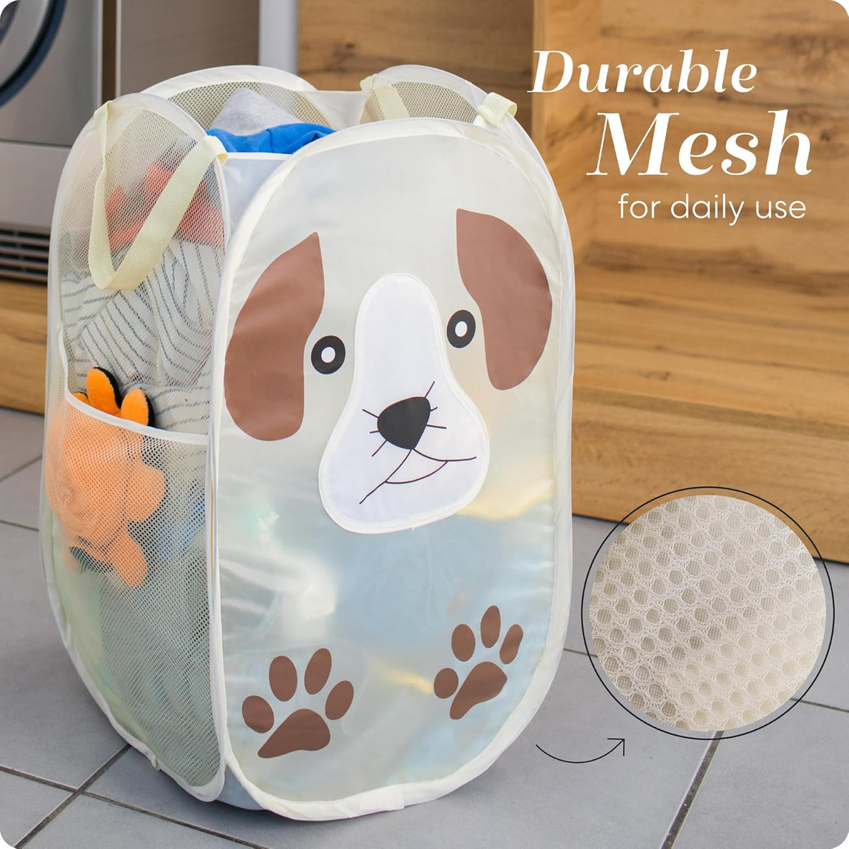 Handy Laundry Collapsible Mesh Pop Up Hamper with Wide Opening and Side Pocket - Breathable, Sturdy, Foldable, and Space-Saving Design for Clothes and Storage (Black)