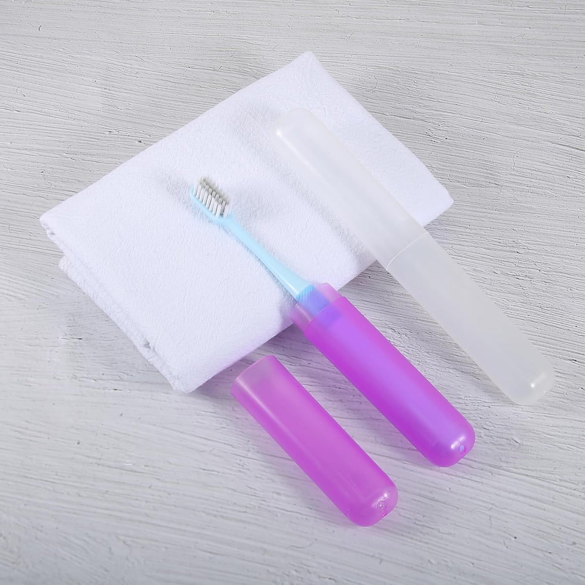 VOCOSTE 2 Pcs Toothbrush Travel Case, Plastic, Lightweight, Purple Blue, 7.48"x1.06"