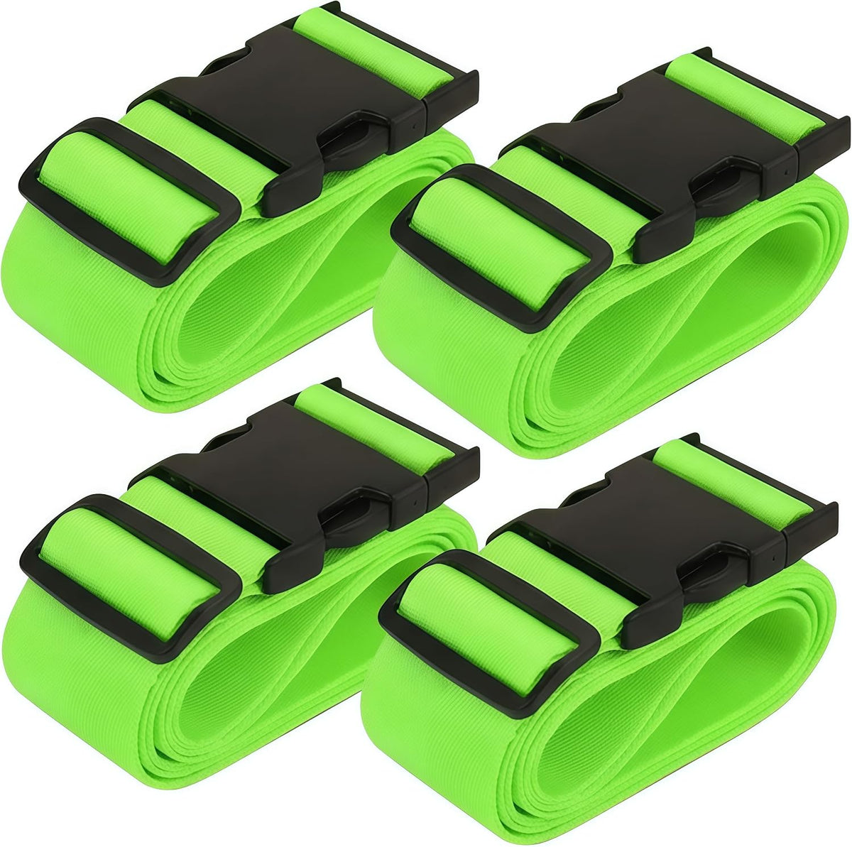 4 Pack Adjustable Luggage Straps for Suitcases – Secure Lock Travel Belts, 40''–78'' Fit, Easy Luggage Identification (Green)