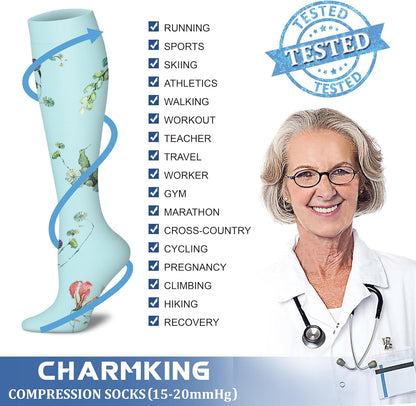 CHARMKING Compression Socks for Women & Men Circulation (8 Pairs) 15-20 mmHg Best Calf Socks Support for Athletic Cycling - Colors A