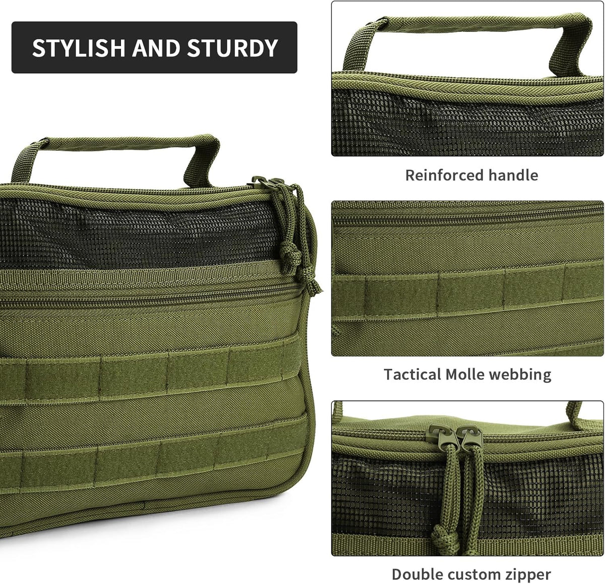 SUNRISING Tactical Toiletry Bag for Men, Hanging Travel Toiletry Organizer Dopp Kit, Shaving Hygiene Toiletries Bag, Men's Toiletry Bag for Short Trips Camping - Green