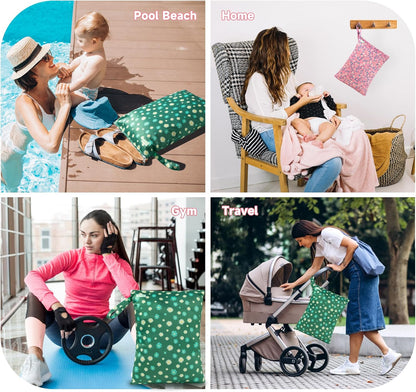 wegreeco Wet Dry Bag for Baby Swimsuit, Small Wet Dry Bag for Clothes Diaper and Breast Pump Parts, Large Baby bag for Travel,Gym Clothes,Beach,Pool,Extra Clothes (Chrysanthemum,2 Pack)