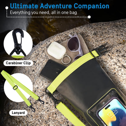 Pelican Marine IP68 Waterproof Dry Bag 2L - Roll Top Waterproof Backpack w/Phone Case/Pouch - Boating & Kayak Accessories - Essentials for Camping Swimming Beach Fishing Rafting Travel - Black/Yellow