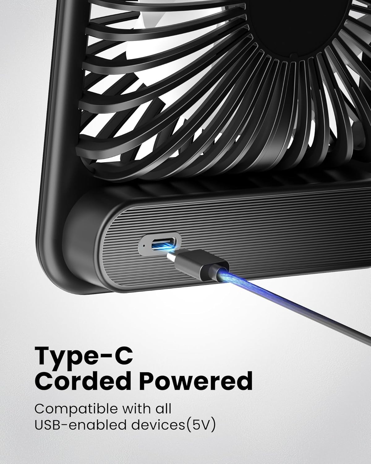 Koonie USB Desk Fan, Strong Wind Ultra Quiet Small Personal Fan with 180° Tilt Folding and 3 Speeds Adjustable, USB-C Corded Powered Mini USB Fan for Office Desktop Bedroom, NO BATTERY