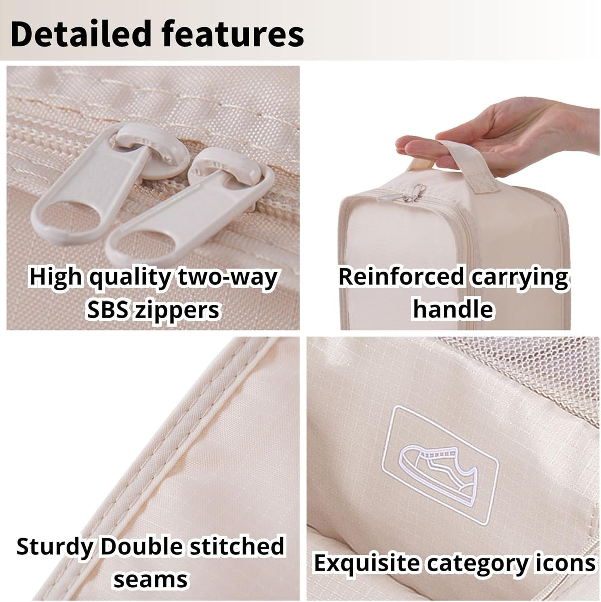 tianzong Travel Shoe Bag with Handle Holds 2 Pairs of Shoes, Shoe Packing Cubes for Travel (Black, 2 Pack)