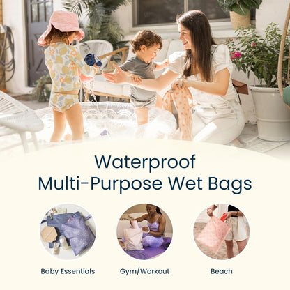 Tiny Twinkle Mess Proof Wet Bags | Reusable Waterproof Wet Bags for Swimsuits | Baby Clothes | Travel & Diaper Bag (Black, Green Checkers) - Colors B