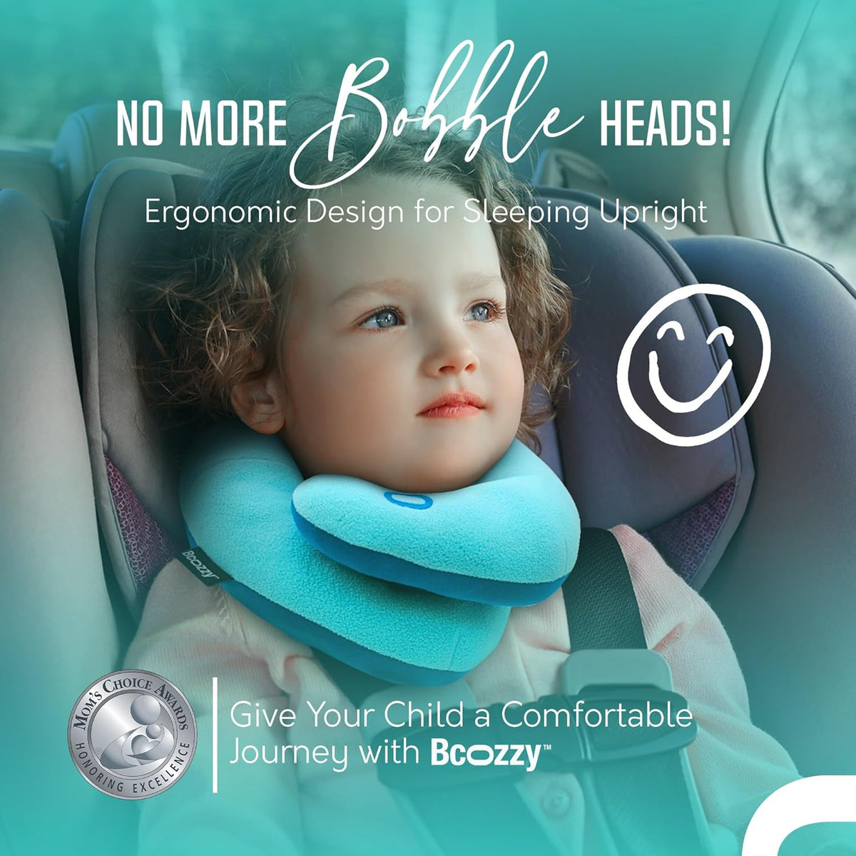 BCOZZY Travel Neck Pillow for Airplane – Patented Double Support for Head, Neck, and Chin. Best for Long Flights, Plane Sleeping, and Car Rides. Adjustable Size. Fully Washable. Carry Bag. Large, Navy