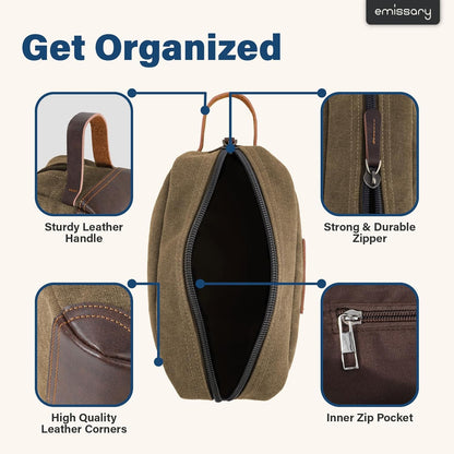emissary Toiletry Bag for Men, Canvas Travel Toiletry Bag Men's Dopp Kit, Water-resistant Bathroom Bag Mens Shaving Kit, Travel Kit Small Bags, Shaving Bag, Toiletry Bags