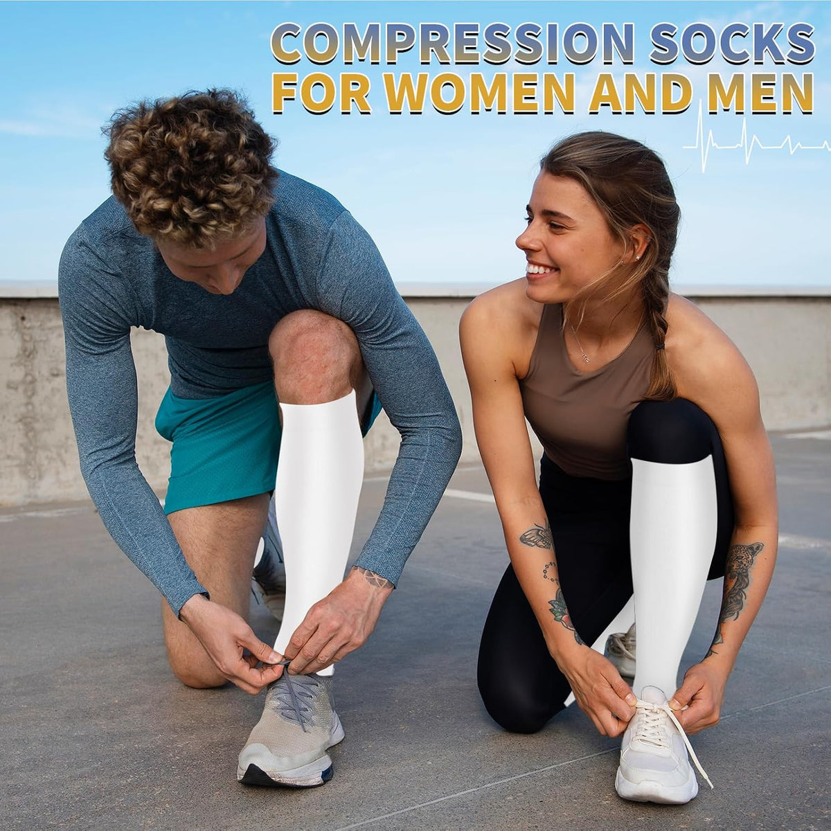 Sooverki Copper Compression Socks for Men & Women 8 Pack 15-20mmHg - Knee High Stockings Best Support for Running Athletic