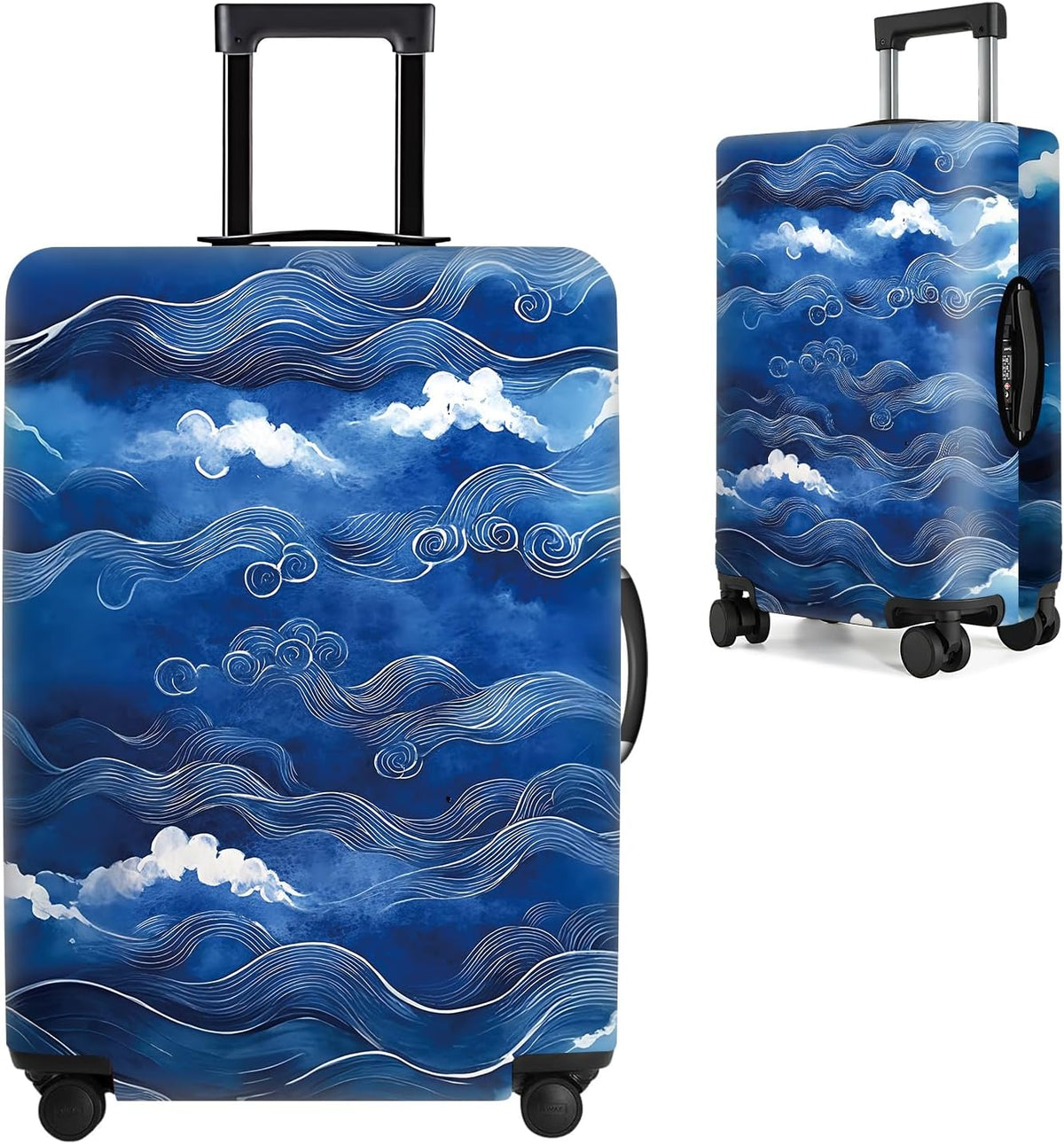 All Over Daisy Print Luggage Cover – Blue Suitcase Protector with White Floral Pattern, Washable Stretch Travel Case for 32-34 Inch Luggage,XL