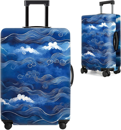 All Over Daisy Print Luggage Cover – Blue Suitcase Protector with White Floral Pattern, Washable Stretch Travel Case for 32-34 Inch Luggage,XL