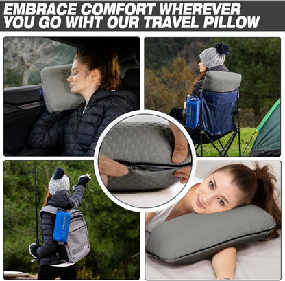 Travel & Camping Comfortable Memory Foam Pillow – Easy to Carry Portable Bag – Temperature Regulating Pillow Case
