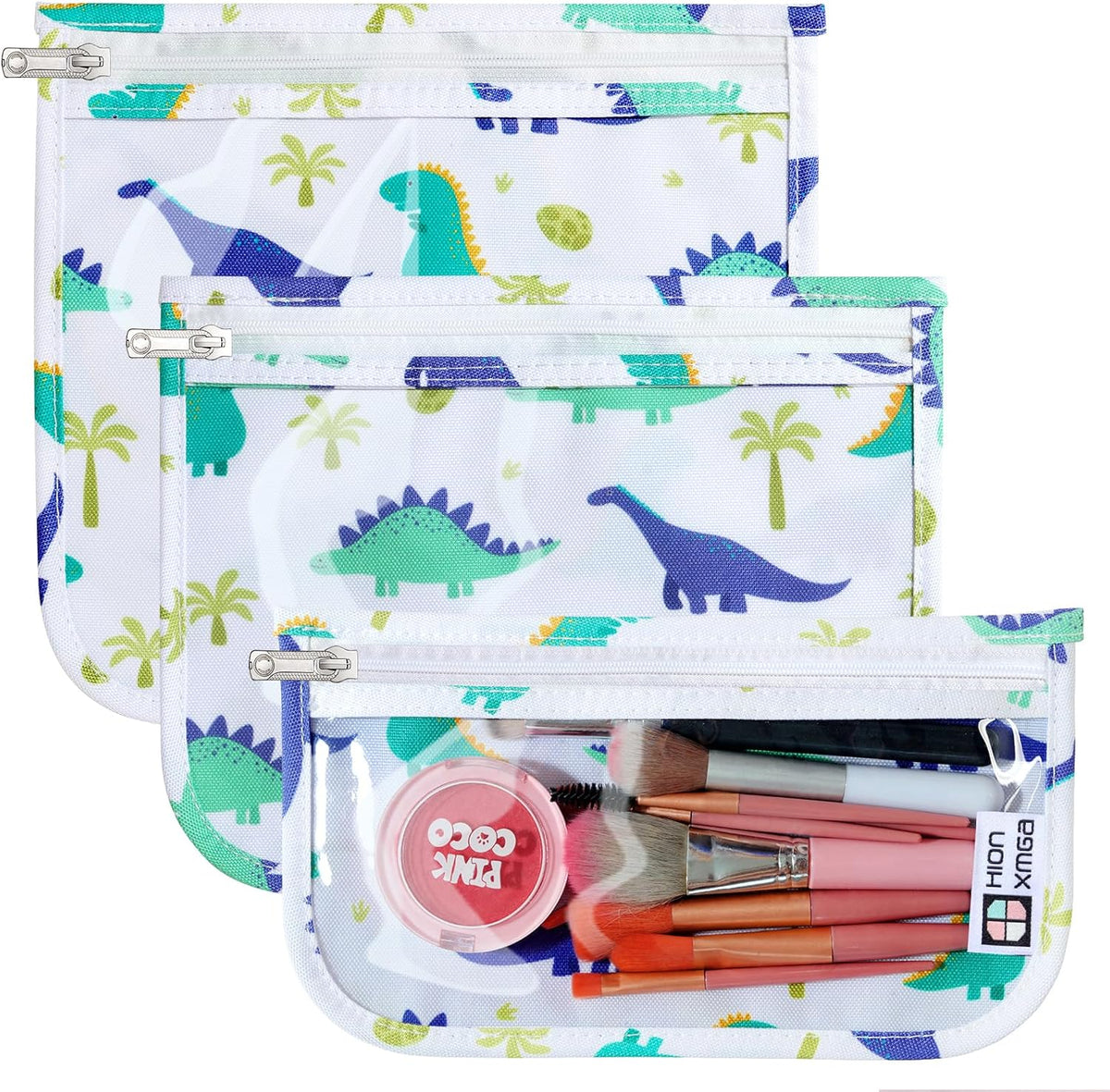 HIONXMGA TSA Approved Toiletry Bag, Set of 3 Clear Travel Toiletry Bag Quart Size Zipper Travel Pouch, Waterproof Makeup Cosmetic Bag for Women Men Kids Toiletries Carry on, Cacti A