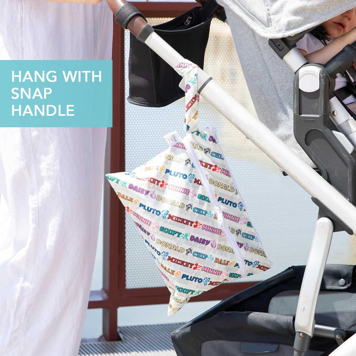 Bumkins Waterproof Wet Bag for Baby, Travel, Swim Suit, Cloth Diapers, Pump Parts, Pool, Beach, Gym Clothes, Toiletry, Hook to Stroller, Daycare, Zipper Reusable Wetdry Packing Pouch, Jungle
