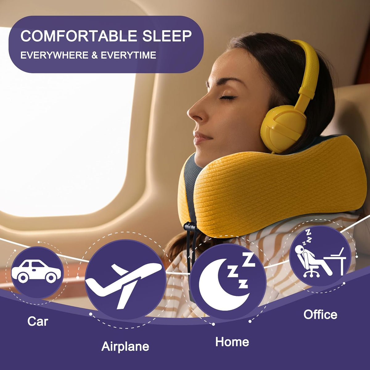 napfun Neck Pillow for Traveling, Upgraded Travel Neck Pillow for Airplane 100% Pure Memory Foam Travel Pillow for Flight Headrest Sleep, Portable Plane Accessories, Light Grey