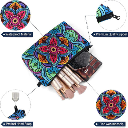 MAGEFY Small Makeup Bag, Portable Travel Cosmetic Bag Zipper Pouch Waterproof Makeup Pouch Multifunctional Small Bag for Women (1 pack, dark blue flower 0179)