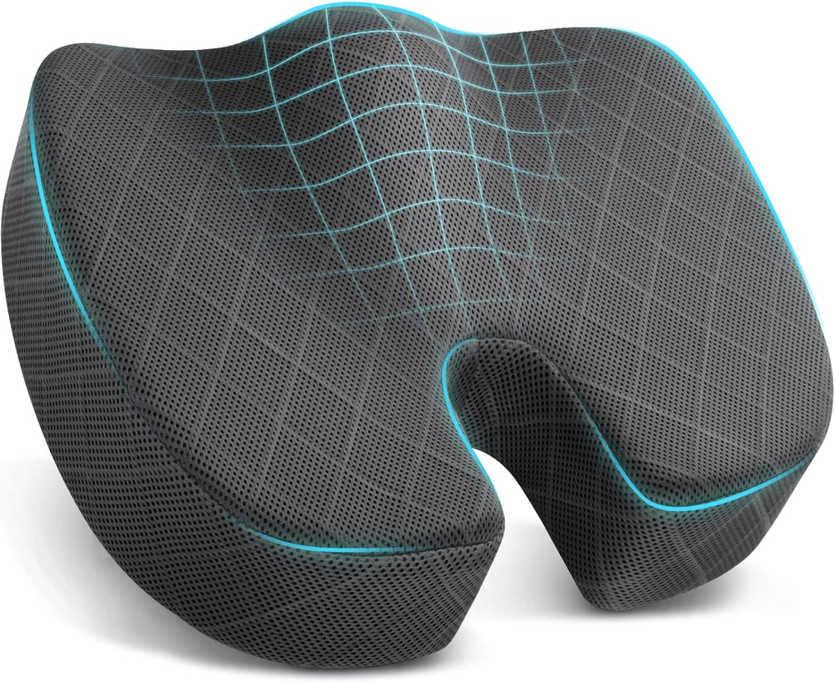 TushGuard Seat Cushion, Memory Foam Office Chair Cushion - Grey, Large