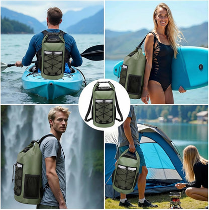 Pimoys Dry Bag, 25L Waterproof Backpack, Dry Bags Kayak for Women Men, Roll Top Outdoor Travel Bag for Boating, Kayaking, Fishing, Hiking, Rafting(Lake Blue)