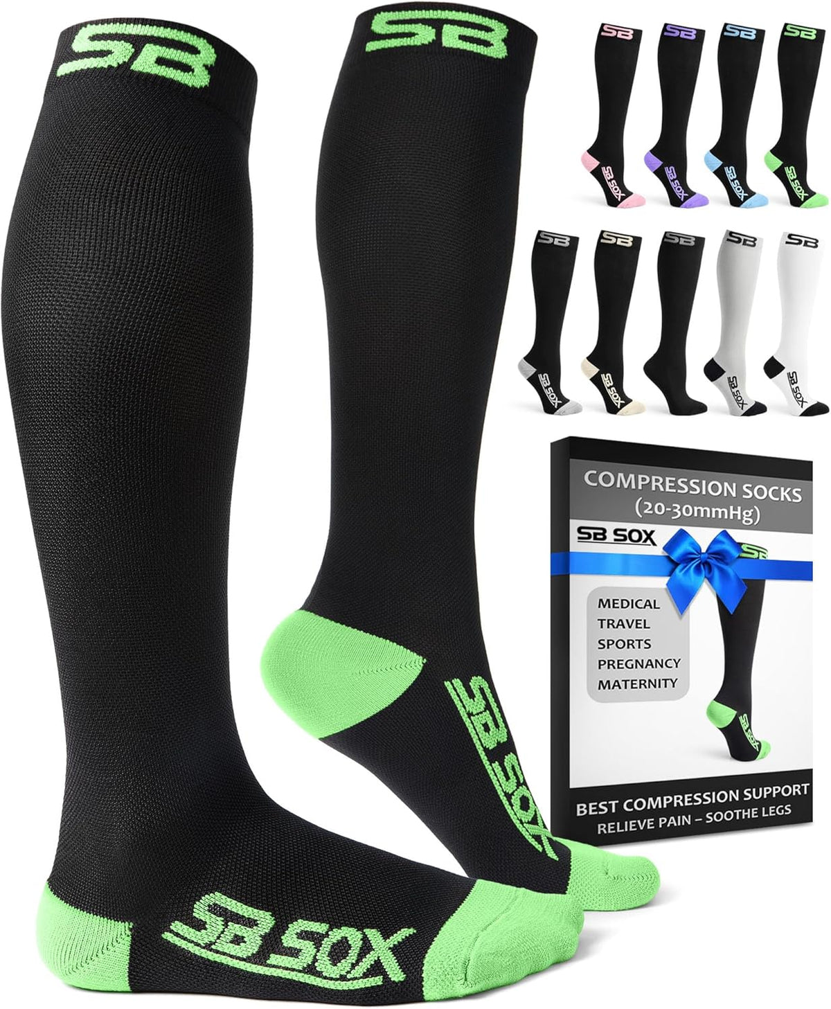 SB SOX Compression Socks for Men & Women (20-30mmHg) – Best Compression Socks for Flying, Medical, Sports, Wide Calf Fit, and Daily Wear