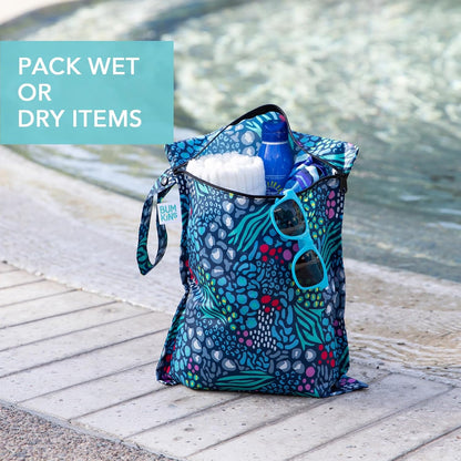 Bumkins Waterproof Wet Bag for Baby, Travel, Swim Suit, Cloth Diapers, Pump Parts, Pool, Beach, Gym Clothes, Toiletry, Hook to Stroller, Daycare, Zipper Reusable Wetdry Packing Pouch, Jungle