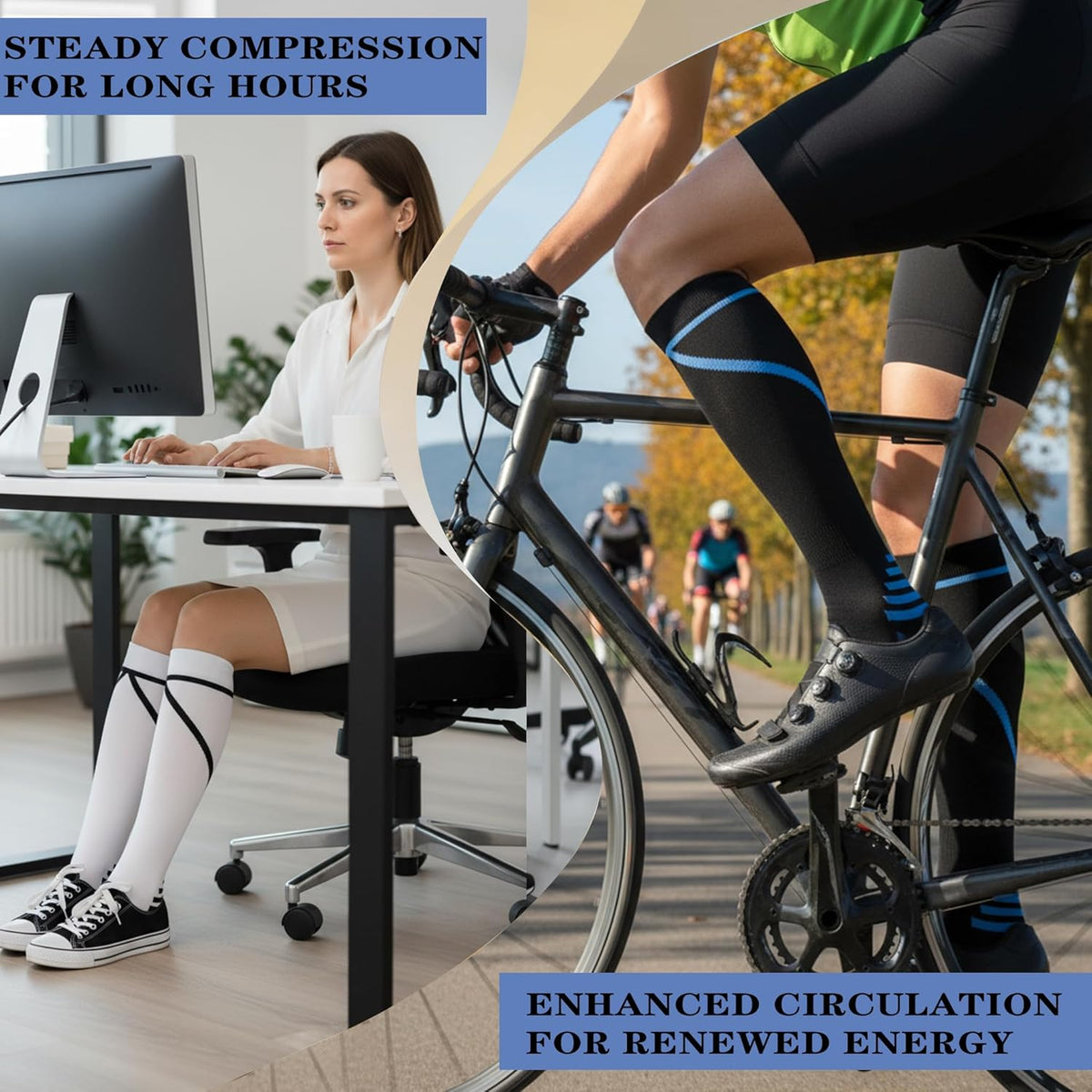 Sooverki Copper Compression Socks for Men & Women 8 Pack 15-20mmHg - Knee High Stockings Best Support for Running Athletic