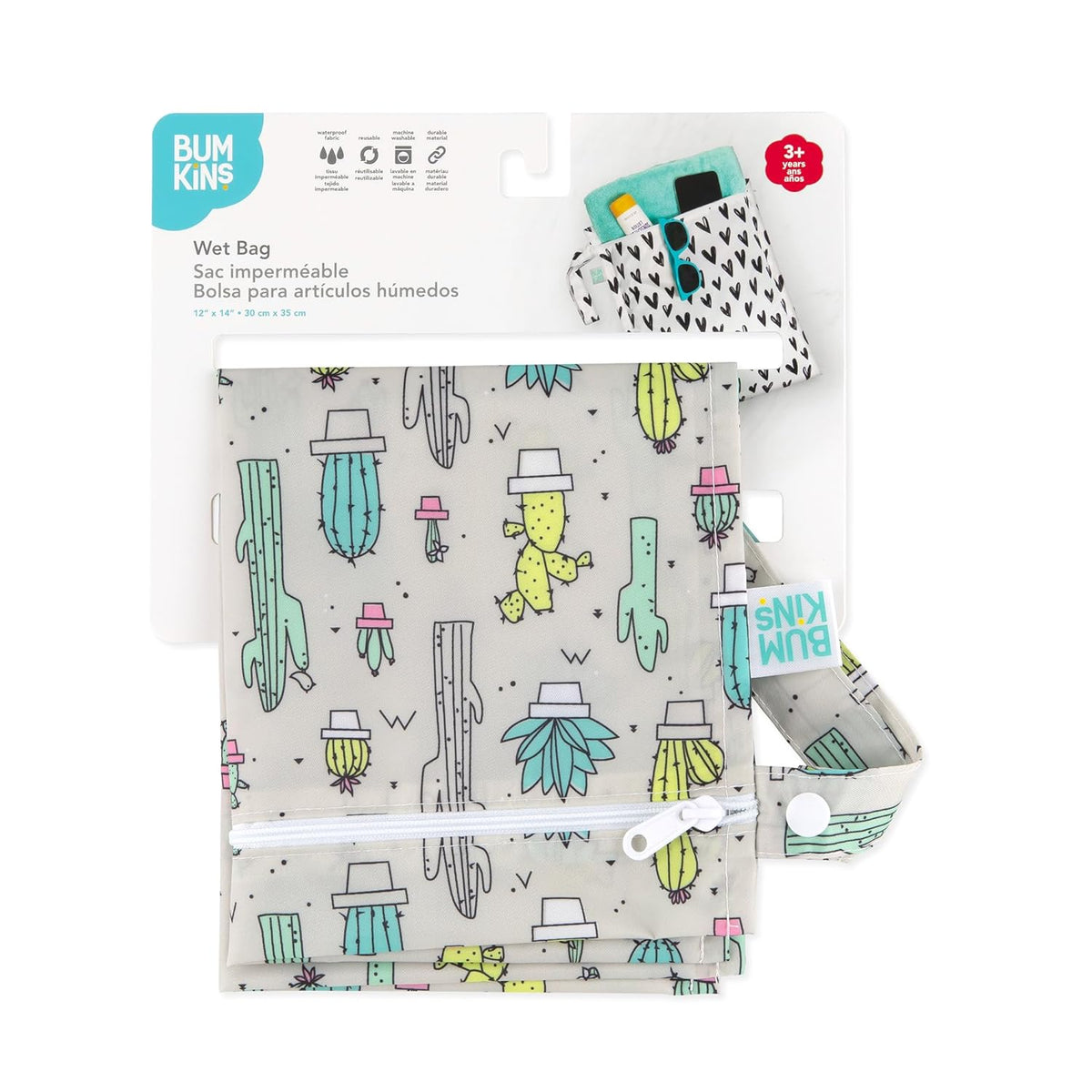 Bumkins Waterproof Wet Bag for Baby, Travel, Swim Suit, Cloth Diapers, Pump Parts, Pool, Beach, Gym Clothes, Toiletry, Hook to Stroller, Daycare, Zipper Reusable Wetdry Packing Pouch, Jungle
