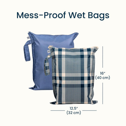 Tiny Twinkle Mess Proof Wet Bags | Reusable Waterproof Wet Bags for Swimsuits | Baby Clothes | Travel & Diaper Bag (Black, Green Checkers) - Colors B