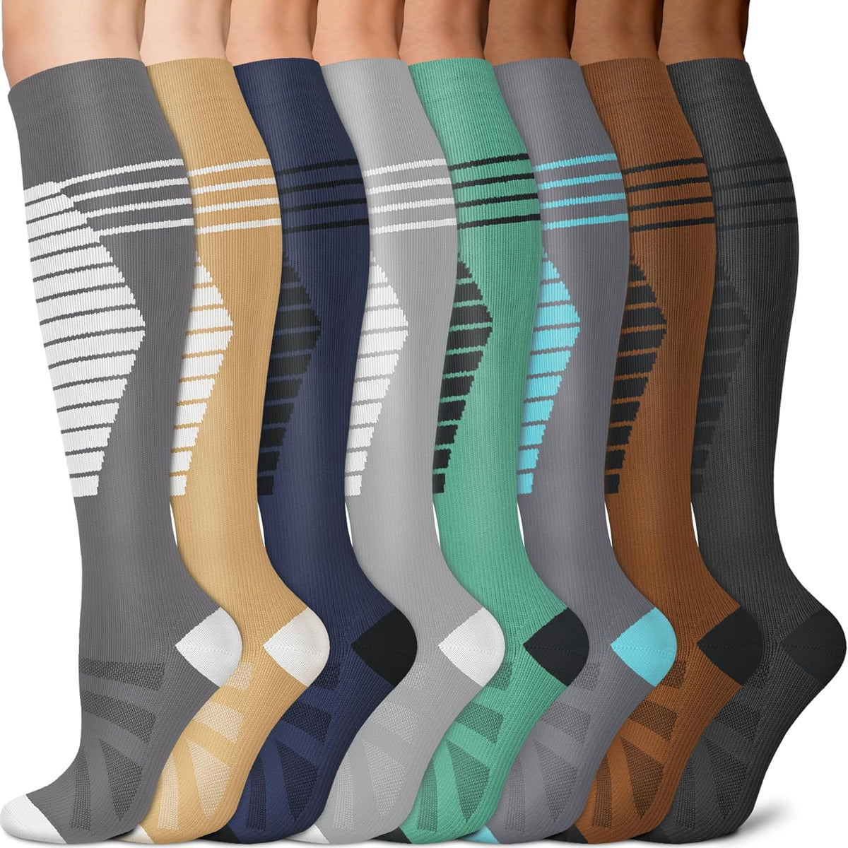 Sooverki Copper Compression Socks for Men & Women 8 Pack 15-20mmHg - Knee High Stockings Best Support for Running Athletic