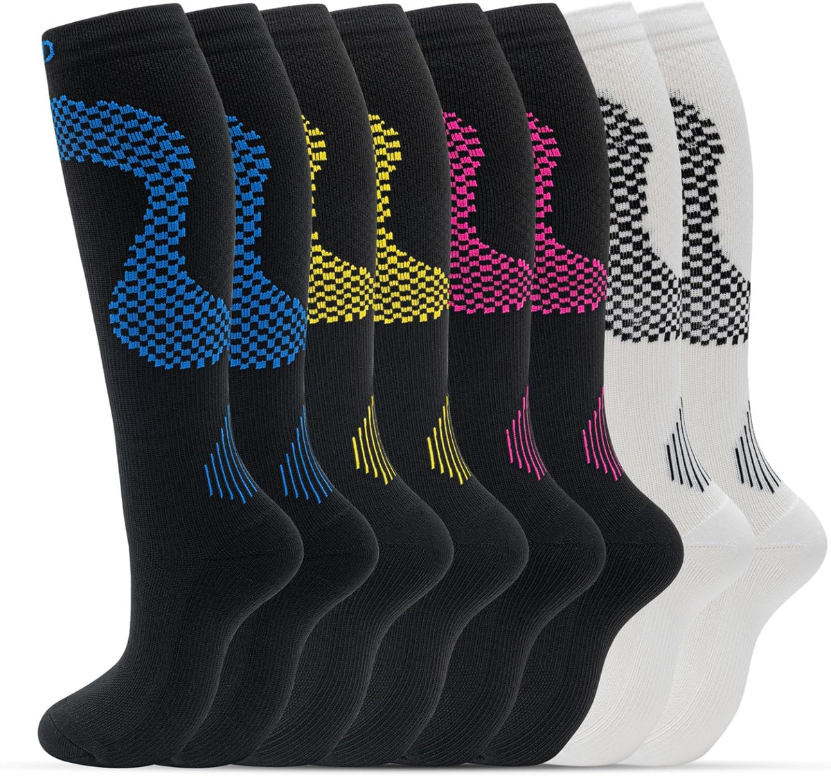 fenglaoda 8 Pairs Compression Socks for Men & Women 20-30 mmHg Knee High Nurse Pregnant Running Medical and Travel Athletic