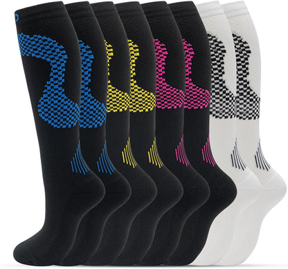 fenglaoda 8 Pairs Compression Socks for Men & Women 20-30 mmHg Knee High Nurse Pregnant Running Medical and Travel Athletic