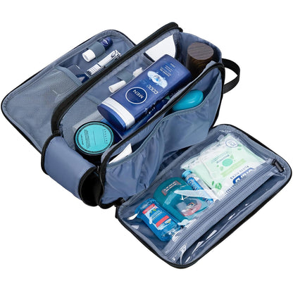 ZEEMO Travel Toiletry Bag for Men, Medium Water-Resistant Double-Sided Full-Open Dopp Kit, Versatile Organizer for Shower and Hygiene Accessories, Bathroom Essentials, Cosmetics, Black