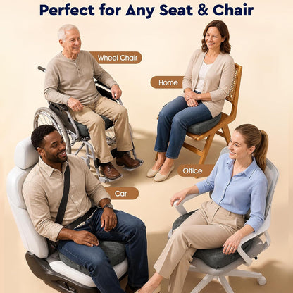 TushGuard Seat Cushion, Memory Foam Office Chair Cushion - Grey, Large
