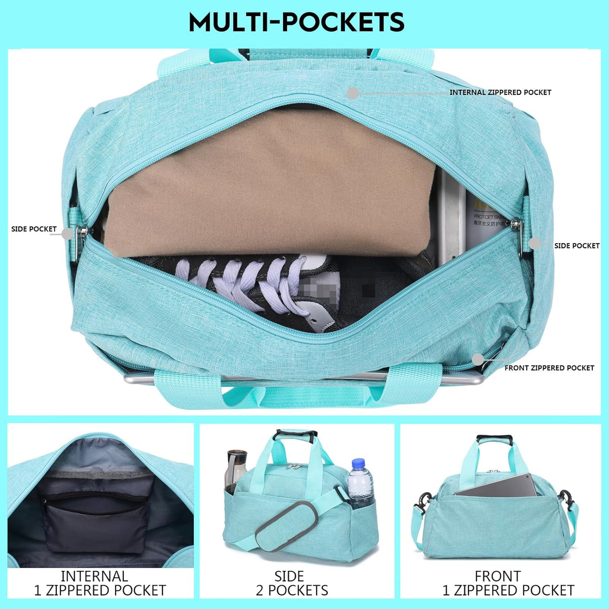 14 inch Small Gym Bag for Women & Men, Mini Duffel Bag for Travel Sports Lightweight Carry On Bag, Black