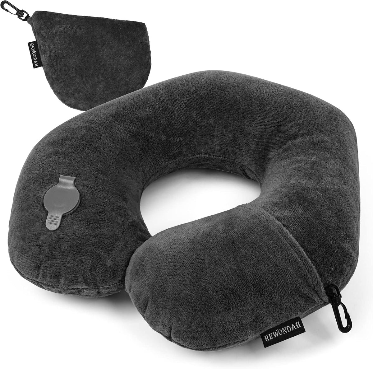 Inflatable Travel Pillow, Inflatable Neck Pillow for Traveling Airplane, Travel Pillow with Soft Velour Washable Cover, U Shape Blow Up Neck Pillow for Airplanes Train Car Travel
