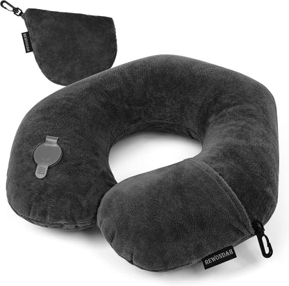 Inflatable Travel Pillow, Inflatable Neck Pillow for Traveling Airplane, Travel Pillow with Soft Velour Washable Cover, U Shape Blow Up Neck Pillow for Airplanes Train Car Travel