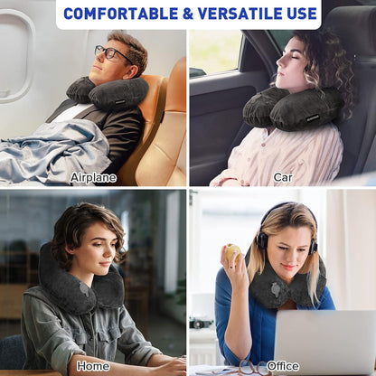 Inflatable Travel Pillow, Inflatable Neck Pillow for Traveling Airplane, Travel Pillow with Soft Velour Washable Cover, U Shape Blow Up Neck Pillow for Airplanes Train Car Travel