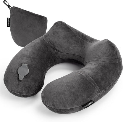 Inflatable Travel Pillow, Inflatable Neck Pillow for Traveling Airplane, Travel Pillow with Soft Velour Washable Cover, U Shape Blow Up Neck Pillow for Airplanes Train Car Travel