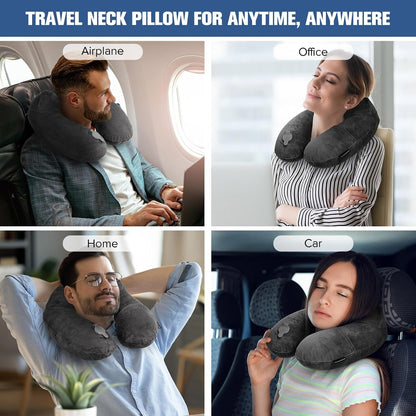 Inflatable Travel Pillow, Inflatable Neck Pillow for Traveling Airplane, Travel Pillow with Soft Velour Washable Cover, U Shape Blow Up Neck Pillow for Airplanes Train Car Travel