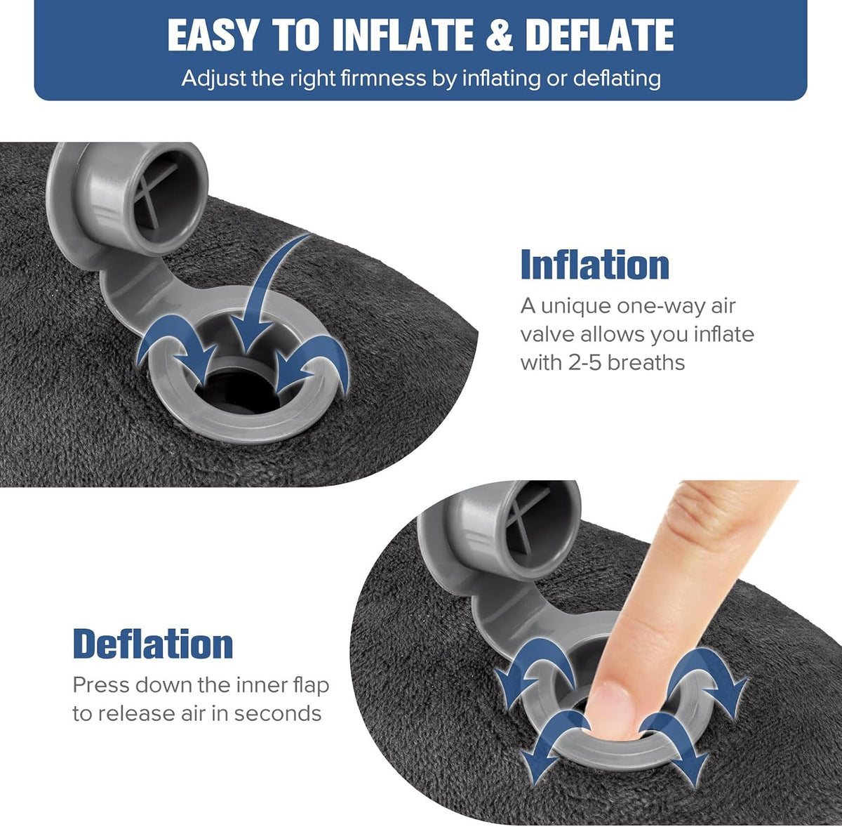 Inflatable Travel Pillow, Inflatable Neck Pillow for Traveling Airplane, Travel Pillow with Soft Velour Washable Cover, U Shape Blow Up Neck Pillow for Airplanes Train Car Travel