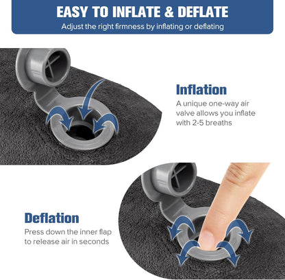 Inflatable Travel Pillow, Inflatable Neck Pillow for Traveling Airplane, Travel Pillow with Soft Velour Washable Cover, U Shape Blow Up Neck Pillow for Airplanes Train Car Travel