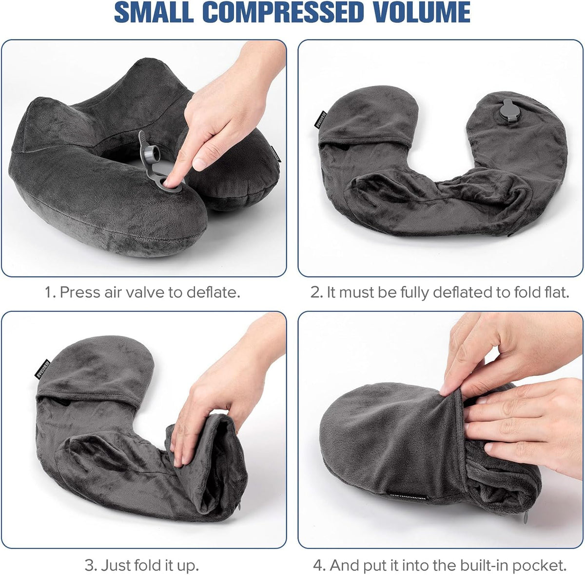 Inflatable Travel Pillow, Inflatable Neck Pillow for Traveling Airplane, Travel Pillow with Soft Velour Washable Cover, U Shape Blow Up Neck Pillow for Airplanes Train Car Travel